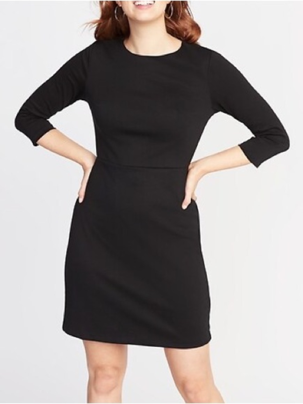Old Navy Women M Black Stretch 3/4 Sleeves Ponte-Knit Sheath Dress NWT